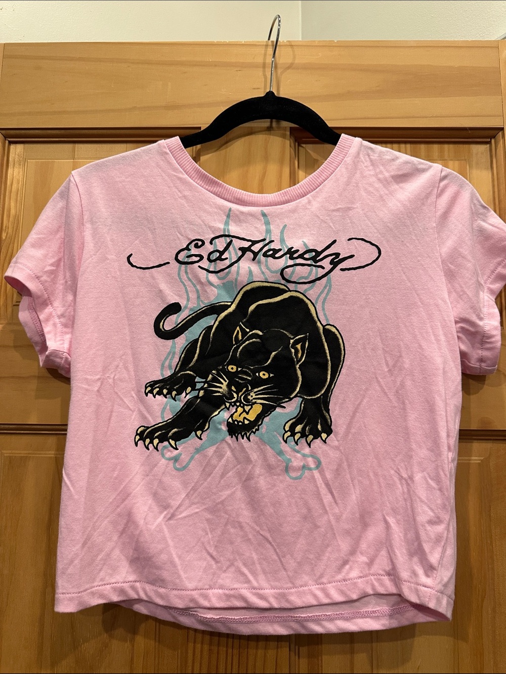 Ed Hardy Pink Tee with Black Panther Graphic